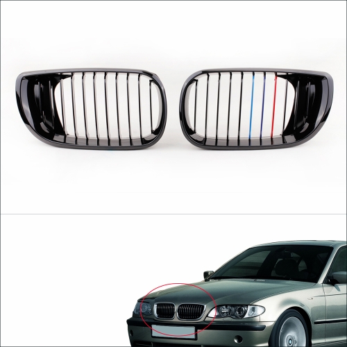 2Pcs Schwarz M-Farbe Vorder Niere Schutzgitter für BMW E46 4 Tür 3 Serien Facelift Saloon 2002-2005