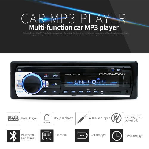 

Bluetooth Car Radio Audio Player Receiver In-Dash FM Aux Input WMA WAV MP3 Player
