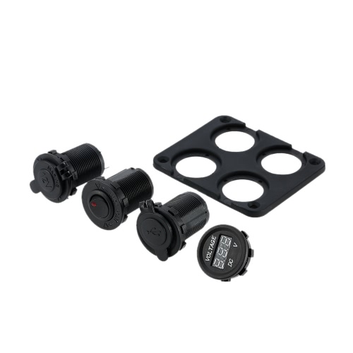 

Four Hole Panel Base + Dual USB Socket + Voltmeter Meter + Power Socket + ON-OFF Button Switch for Car Truck Motorcycle Boat