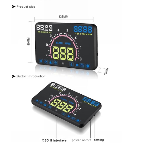 5.8inch Car HUD Head Up Display OBDII OBD KM/h & MPH Speeding Warning Windshield Projector System