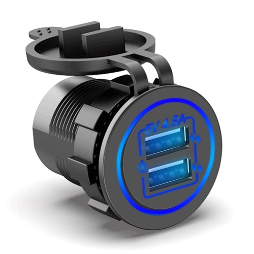 

Dual USB Charger Socket 5V 4.8A Power Outlet Fast Charge with LED Touch Switch for 12V/24V Car Boat Marine ATV Truck and Motorcycle