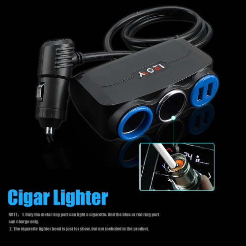 

Universal 12V-24V Auto Cigar Lighter With Two-Port Socket 120W Dual USB Ports