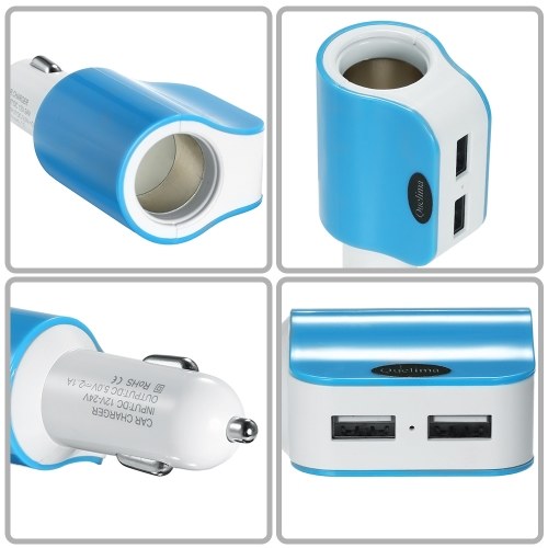 

Quelima 5V 2.1A Dual USB 2.0 Interfaces Car Charger Cigarette Lighter Adapter Blue