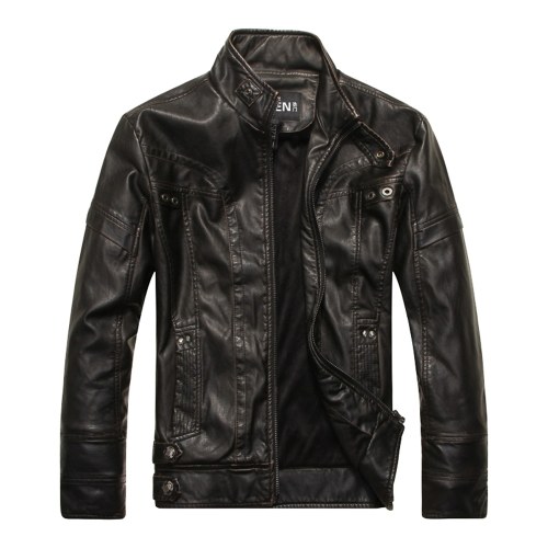 

High-quality Fashion Leather Jacket Men PU Leather Stand Collar Motorcycle Jacket