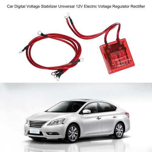 Car Digital Voltage Stabilizer Universal 12V Electric Voltage Regulator Rectifier with Earth Ground Cables and Mounting Hardware Kit 