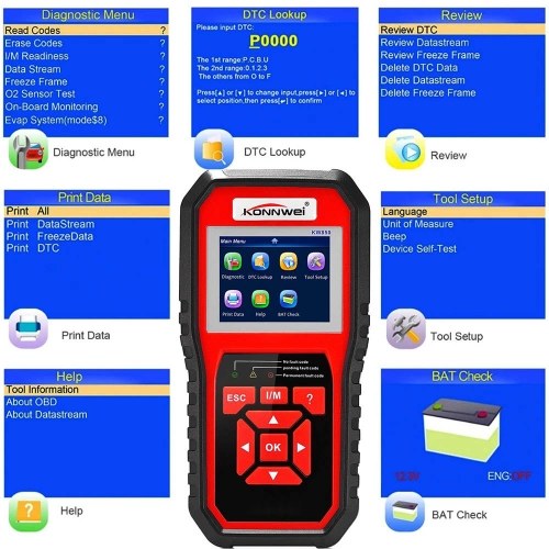 KONNWEI OBDII Scanner Code Reader (KW850) Professional OBDII Anto Scanner Car Diagnostic Check Engine Light Scan Tool for All OBDII Cars Since1996 