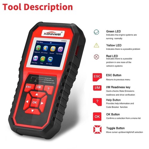 KONNWEI OBDII Scanner Code Reader (KW850) Professional OBDII Anto Scanner Car Diagnostic Check Engine Light Scan Tool for All OBDII Cars Since1996 