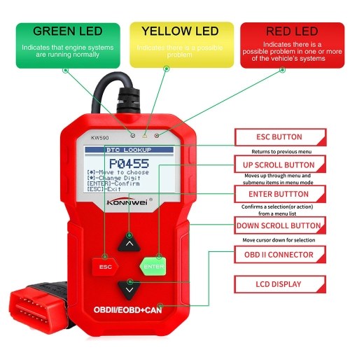 

KONNWEI OBDII Scanner, KW590 Car Code Reader, CAN Diagnostic Scan Tool and Full OBDII EOBD Functions ,with Class Enhanced Universal Automotive Check Engine Light Reader, for all Cars after 1996