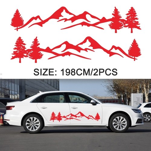2Pcs Car Side Body Stickers Red Mountain Decals Tree Forest Custom PVC Graphic Car Decals Accessories