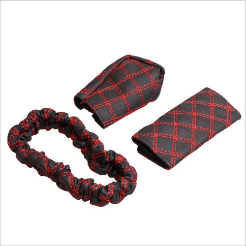 

3PCS Fashion Car PU Аксессуары для интерьера Rearview Mirror Hand Brake Gear Shift Case Cover Мягкий удобный регулируемый ремешок