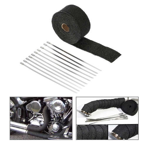 

5m Fiberglass Heat Exhaust Wrap Roll Motorcycle Car Heat Insulated Wrap Turbo Intake Manifold Heat Wrap Durable Heat Shield Tape with 10 Ties