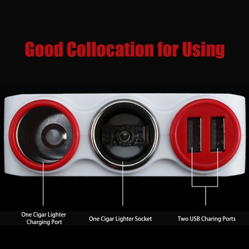 

Universal 12V-24V Auto Cigar Lighter With Two-Port Socket 120W Dual USB Ports