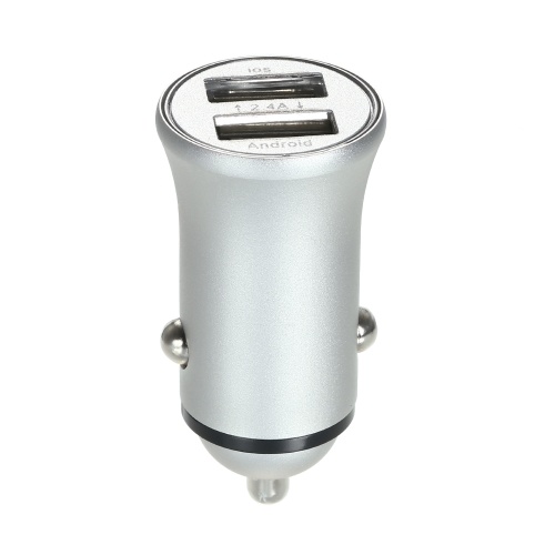 

Двухпортовый USB Автомобильное зарядное устройство 2.4A Быстродействующий адаптер Алюминиевая оболочка для iPhone Samsung