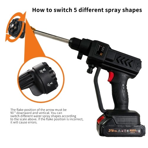 60Bar 300W High Power Washer Machine with Rechargeable Battery 5in1 Nozzles for Car Fence Floor Cleaning Watering 