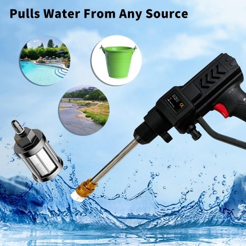 60Bar 300W High Power Washer Machine with Rechargeable Battery 5in1 Nozzles for Car Fence Floor Cleaning Watering 