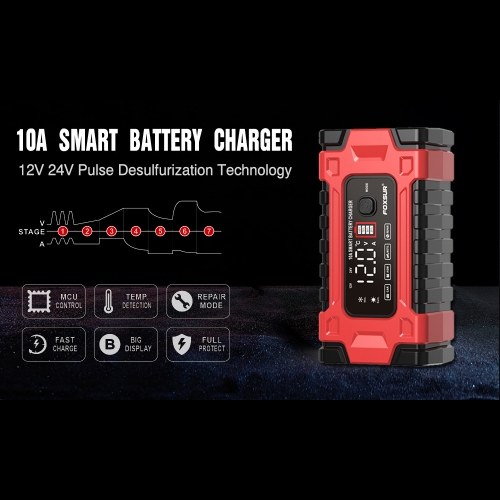 

FOXSUR Automatic Battery Chargers 12V/10A 24V/5A Intelligent Pulse Repairing Charge Device