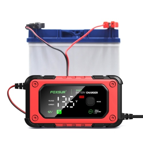 FOXSUR Car Battery Charger Smart Battery Charger with Large Colorful Display Multiple Protection for 12V Car SUV RV Motorcycle Truck 
