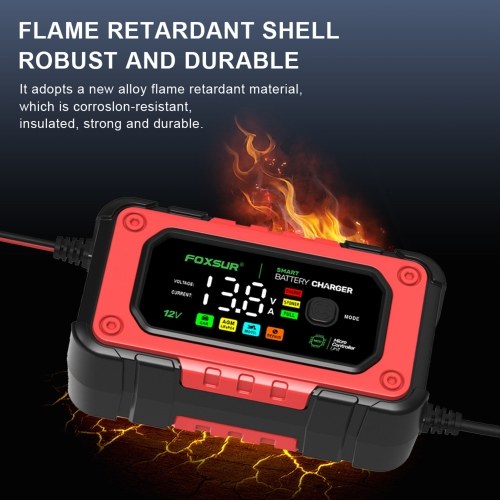 FOXSUR Car Battery Charger Smart Battery Charger with Large Colorful Display Multiple Protection for 12V Car SUV RV Motorcycle Truck 