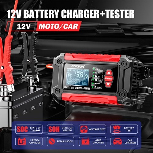 2 in 1 Car Battery Chargers and Tester 12V/6A Intelligent Pulse Repairing Charge Device 