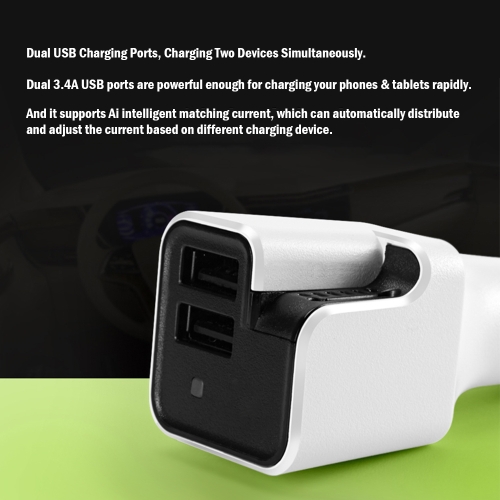 2-in-1 Car Charger Car Air Purifier 3.4A Dual USB Ports Rapid Charge Phone Charging Vehicles Odor Eliminator Removes Dust Smoke Ba