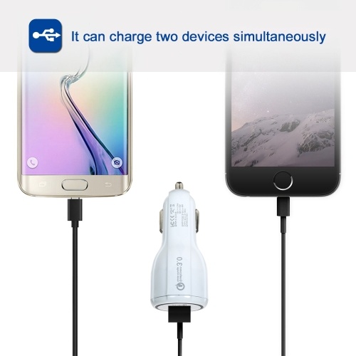 Quelima QC3.0 Dual USB Fast Charging Car Charger White