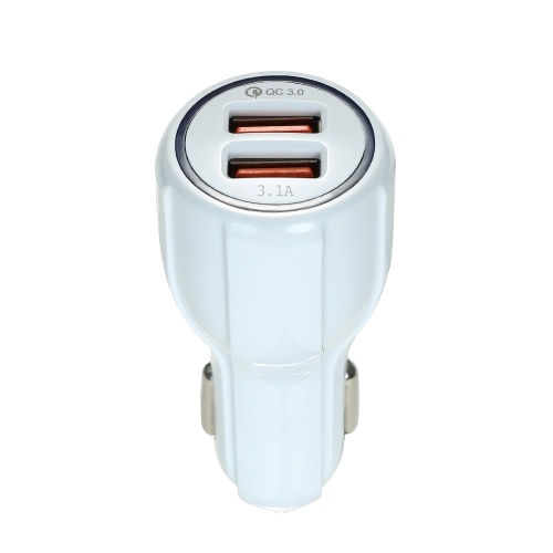 Quelima QC3.0 Caricabatteria da auto ricarica doppia USB di colore bianco