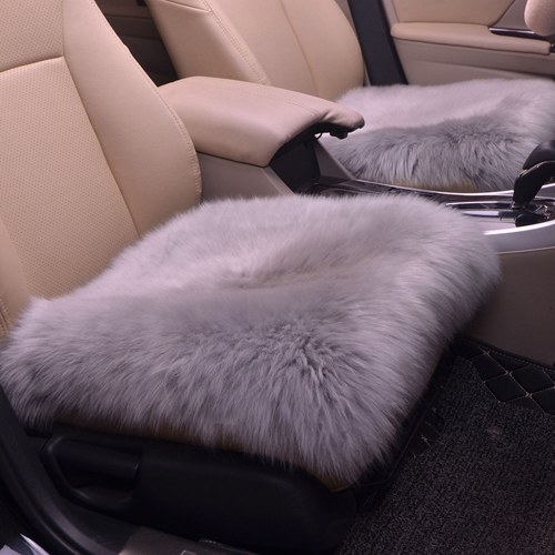 Car Seat Pad Vehicle Universal Wool Small Square Cushion without Backrest  Autumn Winter Keeping Warm Thickening Style Grey