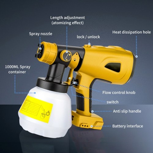 Cordless Paint Sprayer replacement for DEWALT RYOBI 20V Max Battery,Handheld Electric Paint Sprayer with 1000ML Container(Battery NOT Included) 