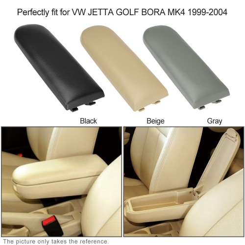 Fiber Leather Armrest Cover Center Console Armrest Cap with Latch Lid Gray for VW Golf MK4 Passat B5 Polo R32 1998-2009