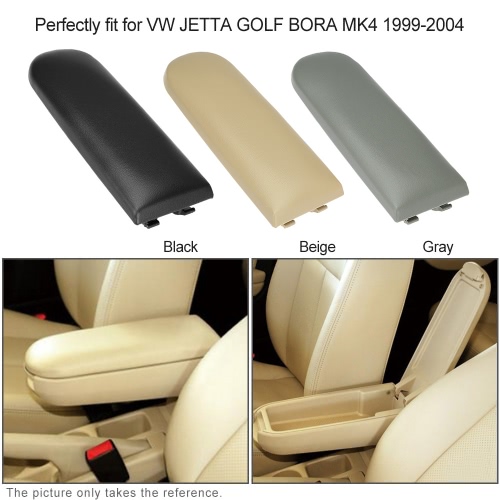 

Fiber Leather Armrest Cover Center Console Armrest Cap with Latch Lid Gray for VW Golf MK4 Passat B5 Polo R32 1998-2009