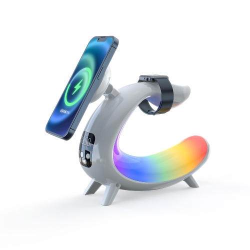 Bedside Table Lamp Colorful Night Light Wireless Charging for Cell Phone Watch Headphones Can be used as BT Audio/Clock/Ambient Light 