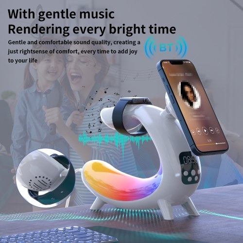 Bedside Table Lamp Colorful Night Light Wireless Charging for Cell Phone Watch Headphones Can be used as BT Audio/Clock/Ambient Light 