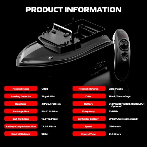 Fishing Bait Boat 500m Remote Control Bait Boat Dual Motor Fish Finder 2KG Loading 18000mAh Battery Support Automatic Cruise/Route Correction with Night Light Turn Signal 