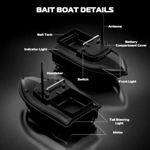 Fishing Bait Boat 500m Remote Control Bait Boat Dual Motor Fish Finder 2KG Loading 18000mAh Battery Support Automatic Cruise/Route Correction with Night Light Turn Signal 