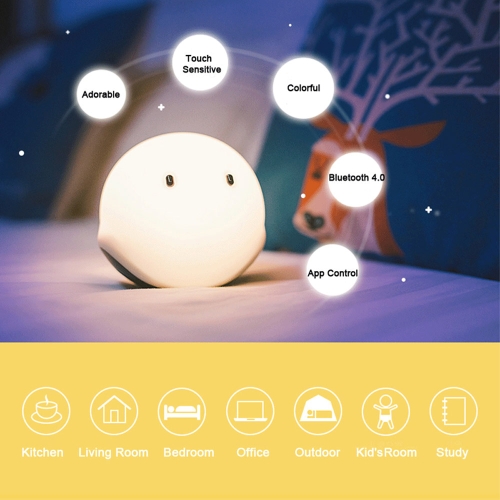 EMIE Elfy Touch Sensor Multicolor RGB Smart Portable LED Rechargeable Night Light App Control Ball Lamp Wireless BT 4.0 for Kidsroom Bedroom Kitchen Living Room Office Kid's Room Study