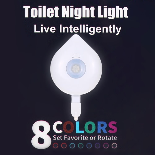 

LED Flexible Toilet Seat Night Light PIR Motion Activated 8 Colors Changed or Static Battery-operated Emergency Lamp for Bathroom