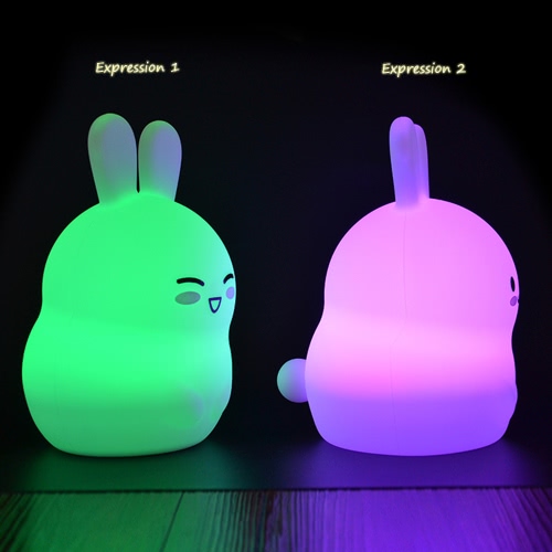 

1.6W 8 LEDs Creative Cute Rabbit Night Light USB Rechargeable Soft Silicone Cartoon Lamp 2 Control Patterns 5 Lighting Modes Touch Sensor Battery Included Portable Colorful Light for Baby Nursery Children Toy Bedside Lamp Luminaria Gift Bedroom Festival E