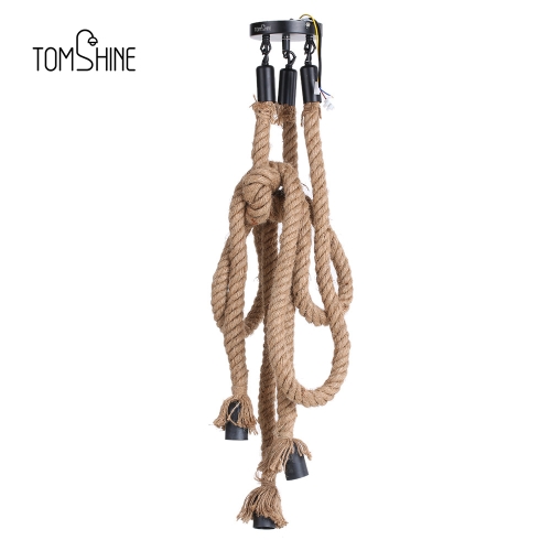 

Tomshine Industrial Vintage Retro 3 Heads Hemp Rope Ceiling Lamp