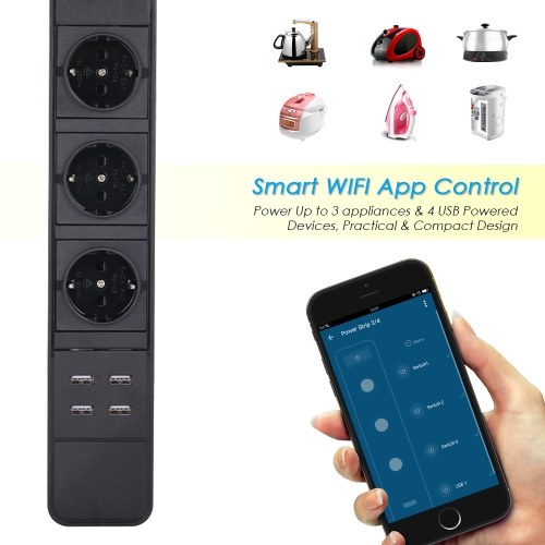 

WIFI Smart Power Strip With 3AC Interface and 4 USB Charging Port