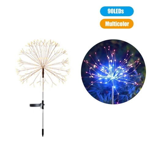 LEDs Solar Powered Energy Firework Design Fairy String Light Lawn Lamp with 2 Different Lighting Modes Effects Built-in 600mAh High Capacity Rechargeable Cell Flexible Twistable Bendable IP65 Water Resistance