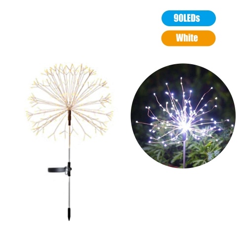 

LEDs Solar Powered Energy Firework Design Fairy String Light Lawn Lamp with 2 Different Lighting Modes Effects Built-in 600mAh High Capacity Rechargeable Cell Flexible Twistable Bendable IP65 Water Resistance