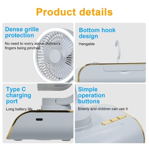 Desktop Multifunction Fan USB Rechargeable Fan Automatic Fan(4000mAh Battery) 