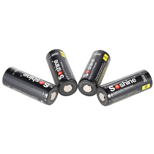 4pcs / lot Soshine 26650 batteria ricaricabile dello Li-ione