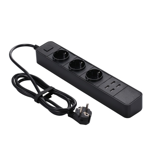 Power Strip 3AC Interface 4 Porta di ricarica USB AC 100-250V 4000W con protezione da sovracorrente / surriscaldamento LED Lampada indicatore Cavo da 1,8 m