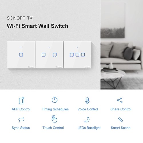 

SONOFF T0 AC100-240V WIFI Wall Switch Intelligent Wall Touching Light Switch For Intelligent Home