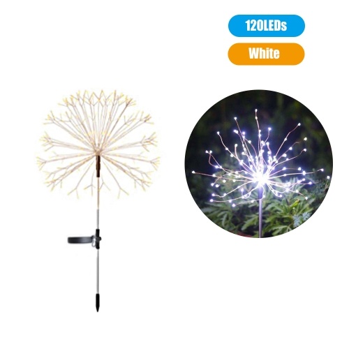 

LEDs Solar Powered Energy Firework Design Fairy String Light Lawn Lamp with 2 Different Lighting Modes Effects Built-in 600mAh High Capacity Rechargeable Cell Flexible Twistable Bendable IP65 Water Resistance