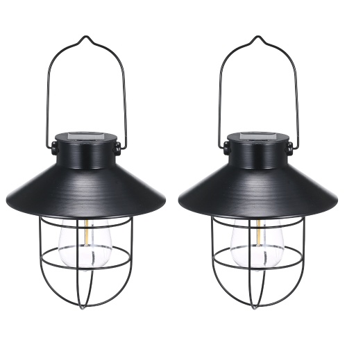 

Solar Powered Energy H-anging Lamp Outdoor Lantern with B-ulb Industrial Style Design IP44 Water Resistance Built-in 600mAh High Capacity Rechargeable Cell for Garden Yard Patio Deco Decoration