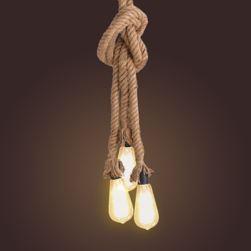

Tomshine Industrial Vintage Retro 3 Heads Hemp Rope Ceiling Lamp