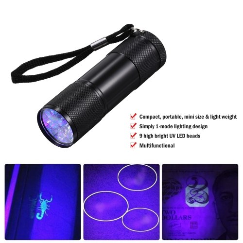 

9LEDs UV Portable Flash Light Pet Urine Stains Watermark Cometics Detector