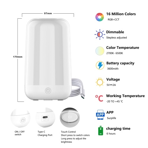 BT Touch Intelligent Night Light 7 Colorful Ambient Lights Mobile APP can Control Built-in 24 Scene Modes Lights Can Change with Music Sound 